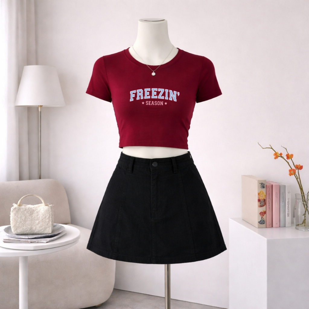 Áo croptop nữ in chữ FREEZIN SEASON dáng ôm chất thun cotton local brand WETEE - WC1159