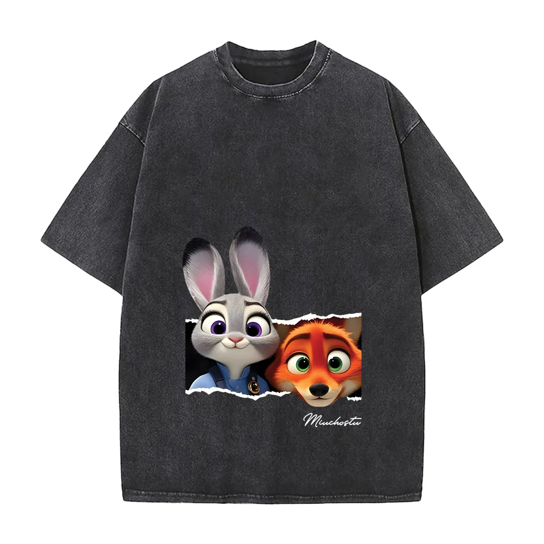 Áo thun couple form rộng Miucho vải cotton thoáng mát dày dặn hoạt hình Zootopia 2813_thumbnail_0