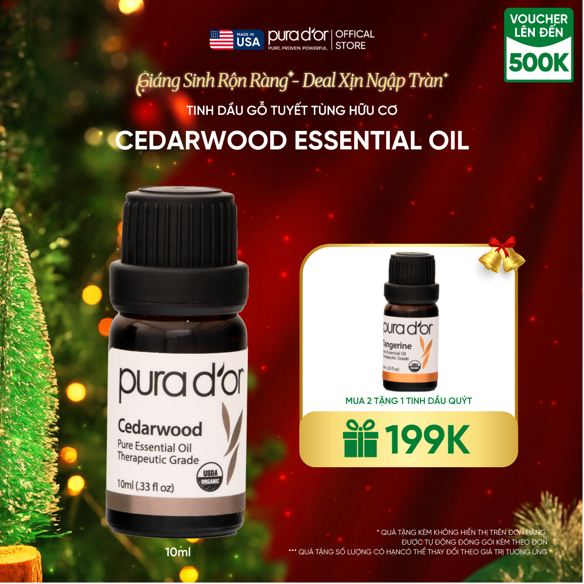 Tinh Dầu Gỗ Tuyết Tùng Hữu Cơ PURA D’OR Therapeutic Grade Cedarwood Essential Oil 10ml