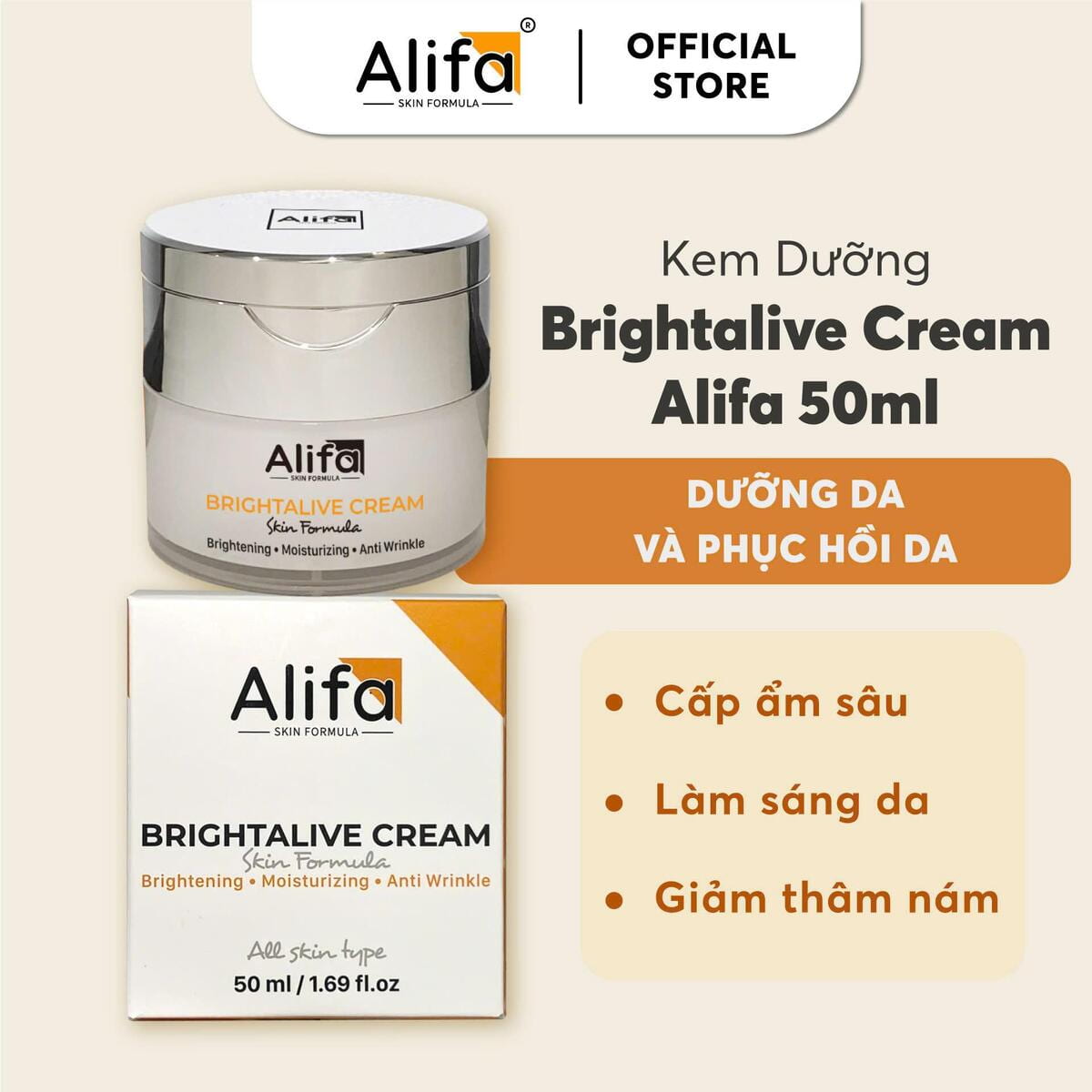 Kem dưỡng Brightalive Cream Alifa 50ml dưỡng ẩm, sáng da, giảm thâm nám_thumbnail_2