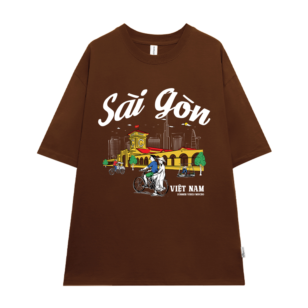 Áo thun du lịch Sài Gòn ATD1260 Miucho vải cotton thoáng mát in mix