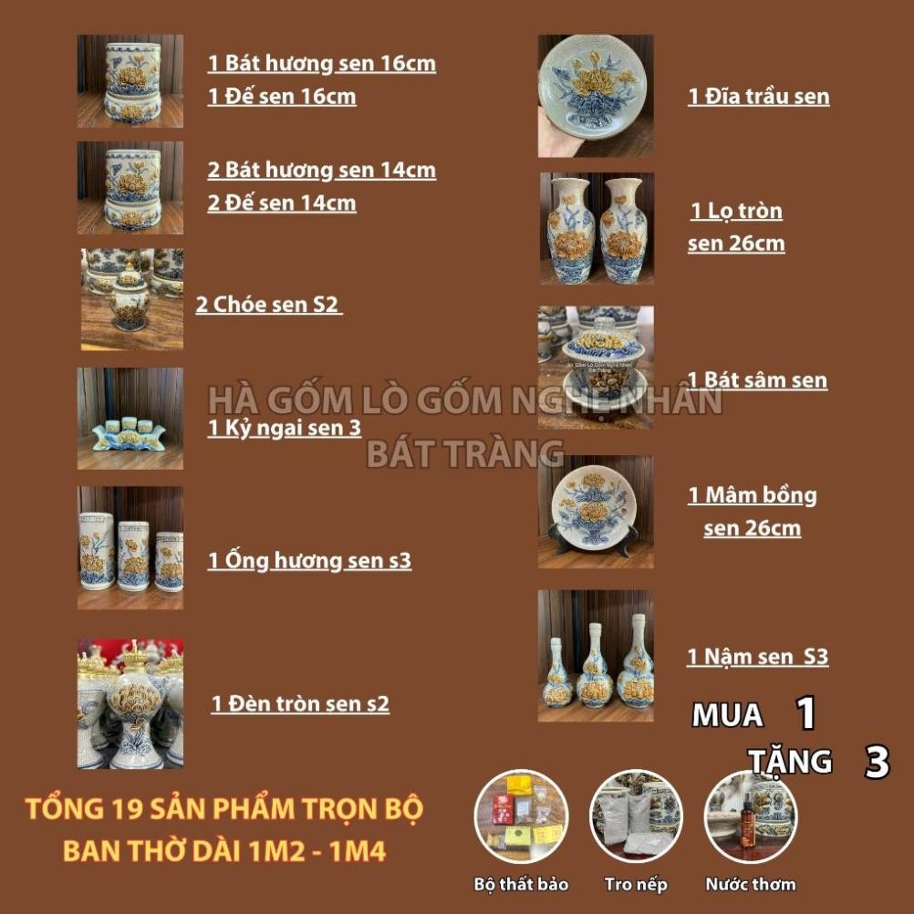 HG041 Đồ Thờ Cúng Bộ 19 món ban thờ 1M2 - 1M4 men rạn nổi nghệ nhân Bát Tràng TẶNG Thất Bảo, Tro Nếp_thumbnail_1