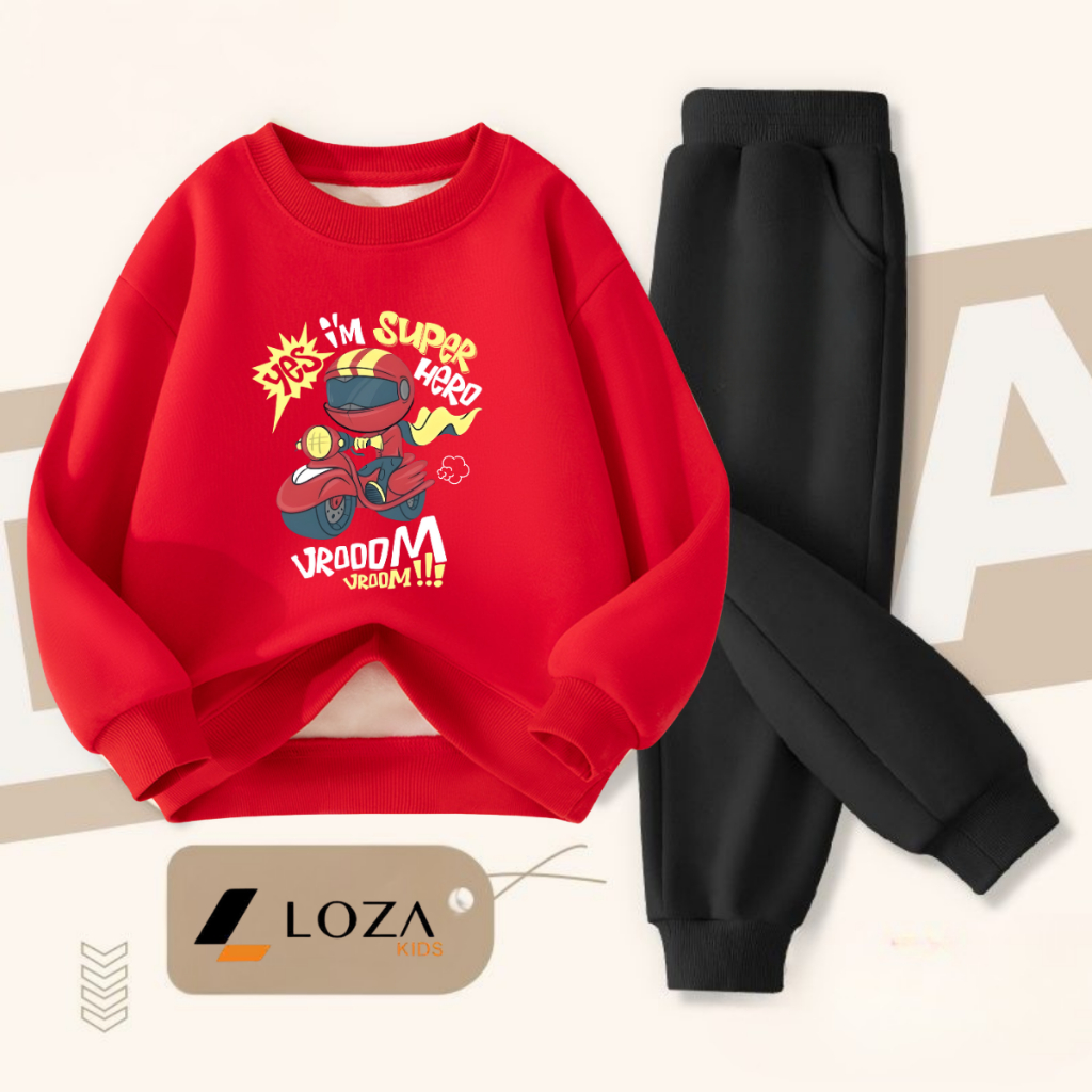 Set đồ nỉ bé trai in hình cậu bé lái xe - Loza Kids BI537