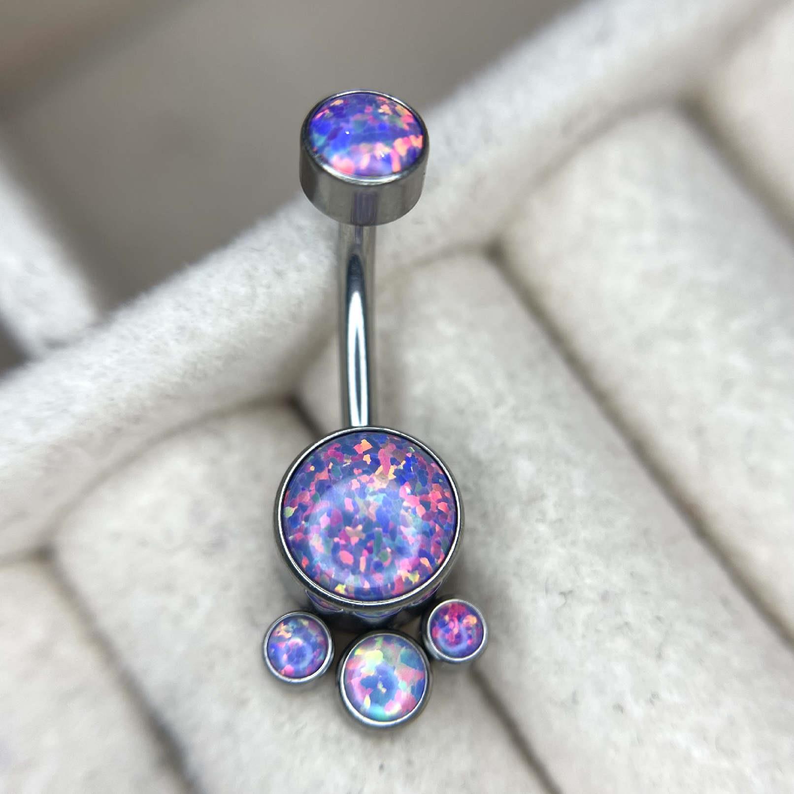 rốn titan đá opal tím khoai môn sữa dừa đính ba đá tròn