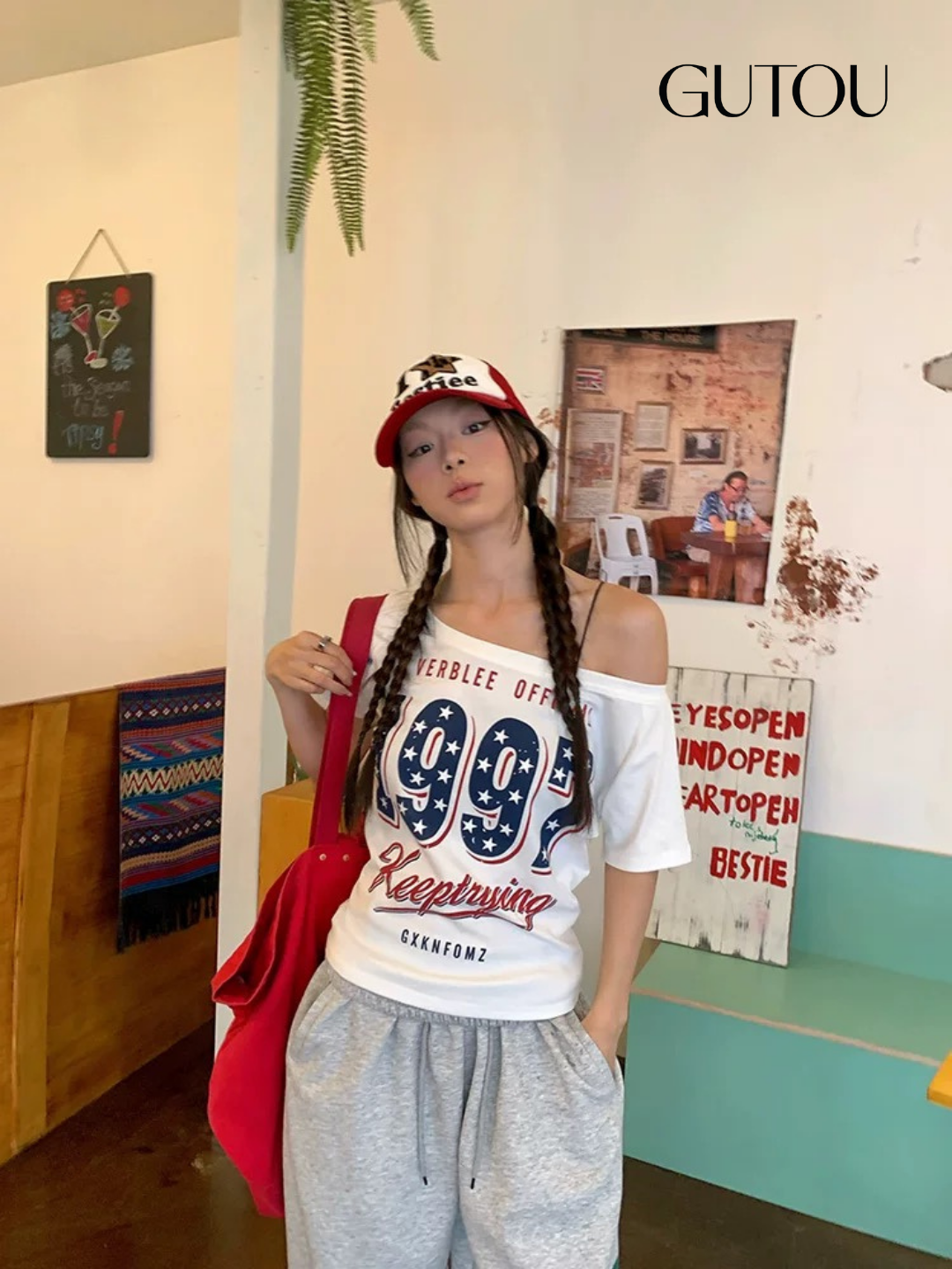 [ GUTOU ] Áo Thun Tay Dài Trễ Vai Retro 1997_thumbnail_5