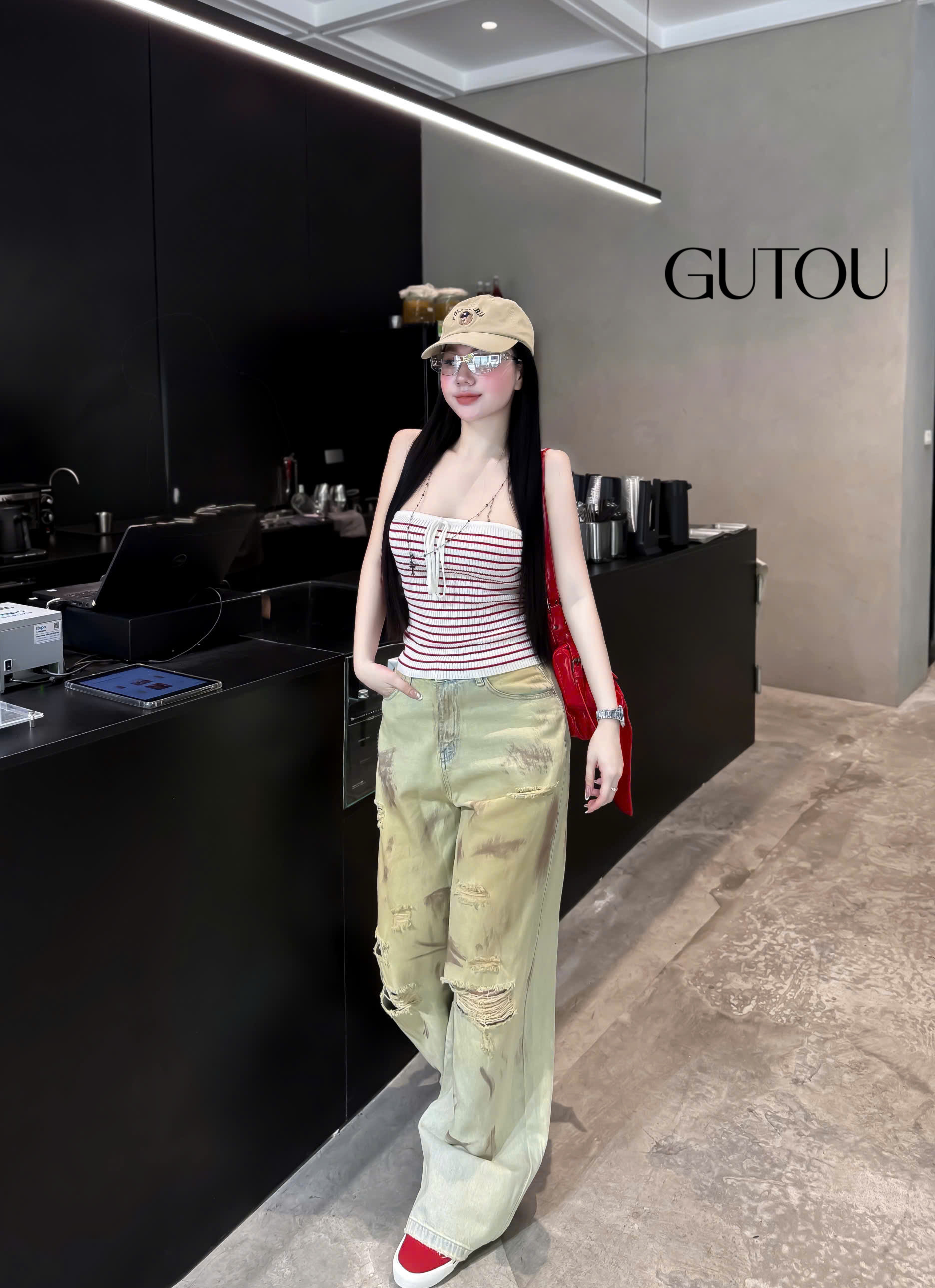 [ GUTOU ] Quần Jean Suông Rách Gối Street Style_thumbnail_7