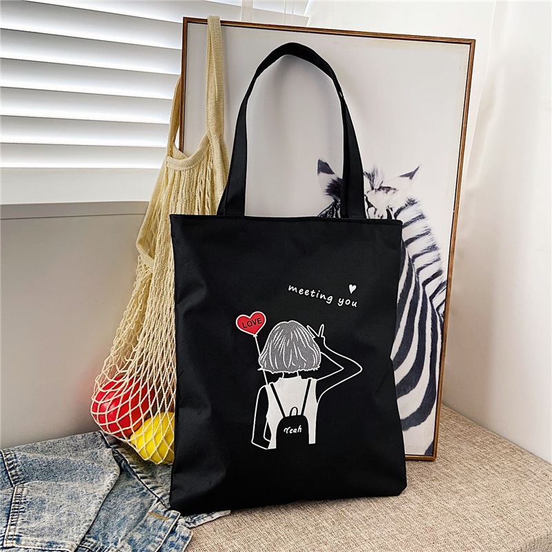 Túi tote vải canvas màu đen phong cách Hàn Quốc kích thước 33x37cm đựng vừa A4  - TOTE03_thumbnail_1