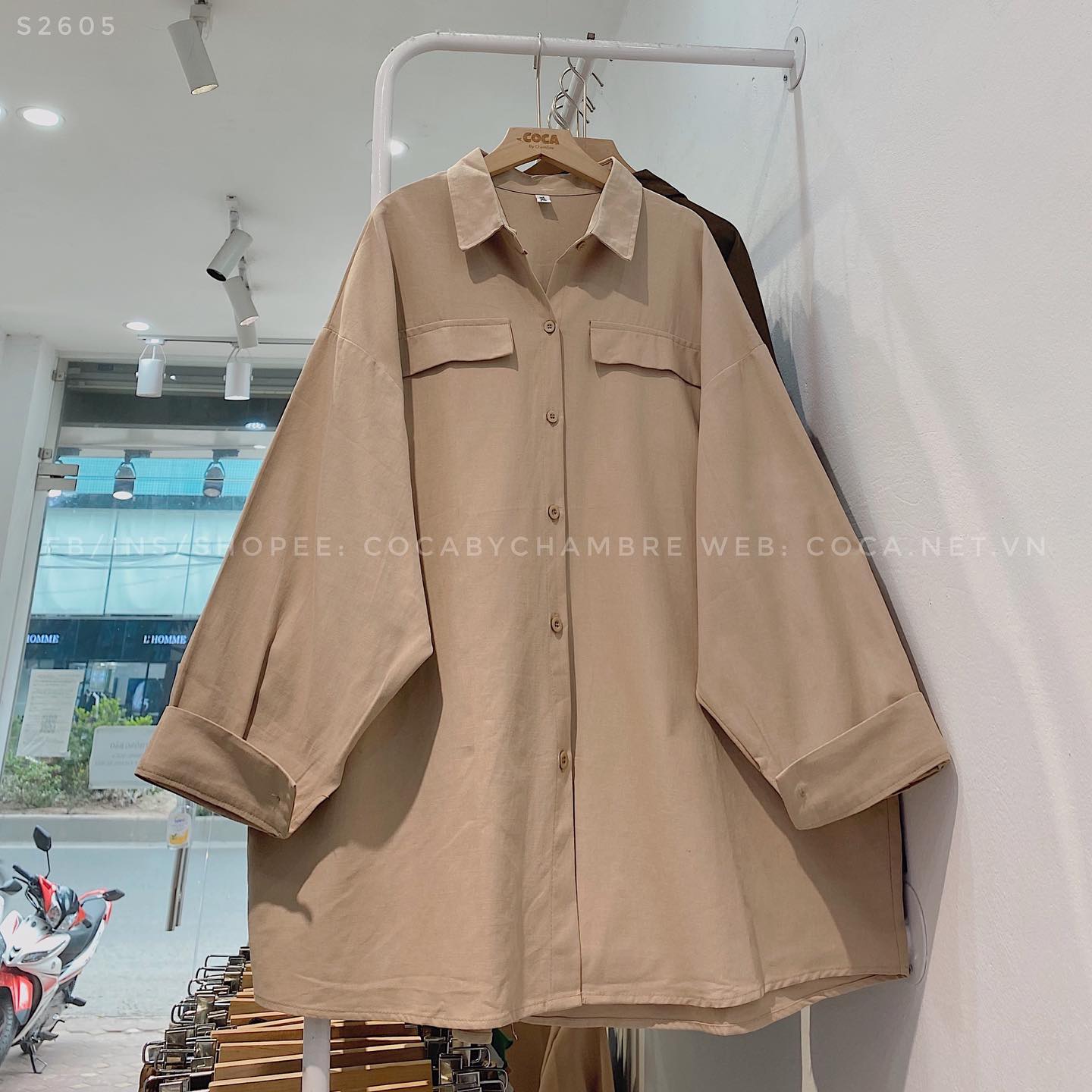 Áo sơ mi thô cotton trơn 2 nắp túi form rộng Hàn Quốc_thumbnail_8