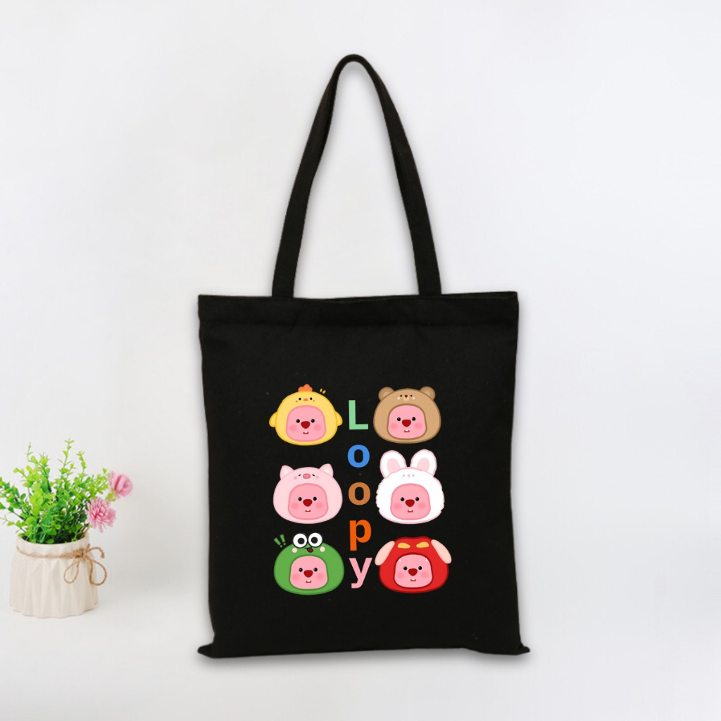 Túi tote vải canvas Loopy, Baby Three có khoá kéo và ngăn phụ, đi học, đi chơi - 𝐖𝐞 𝐓𝐞𝐞 TOTE12_thumbnail_8