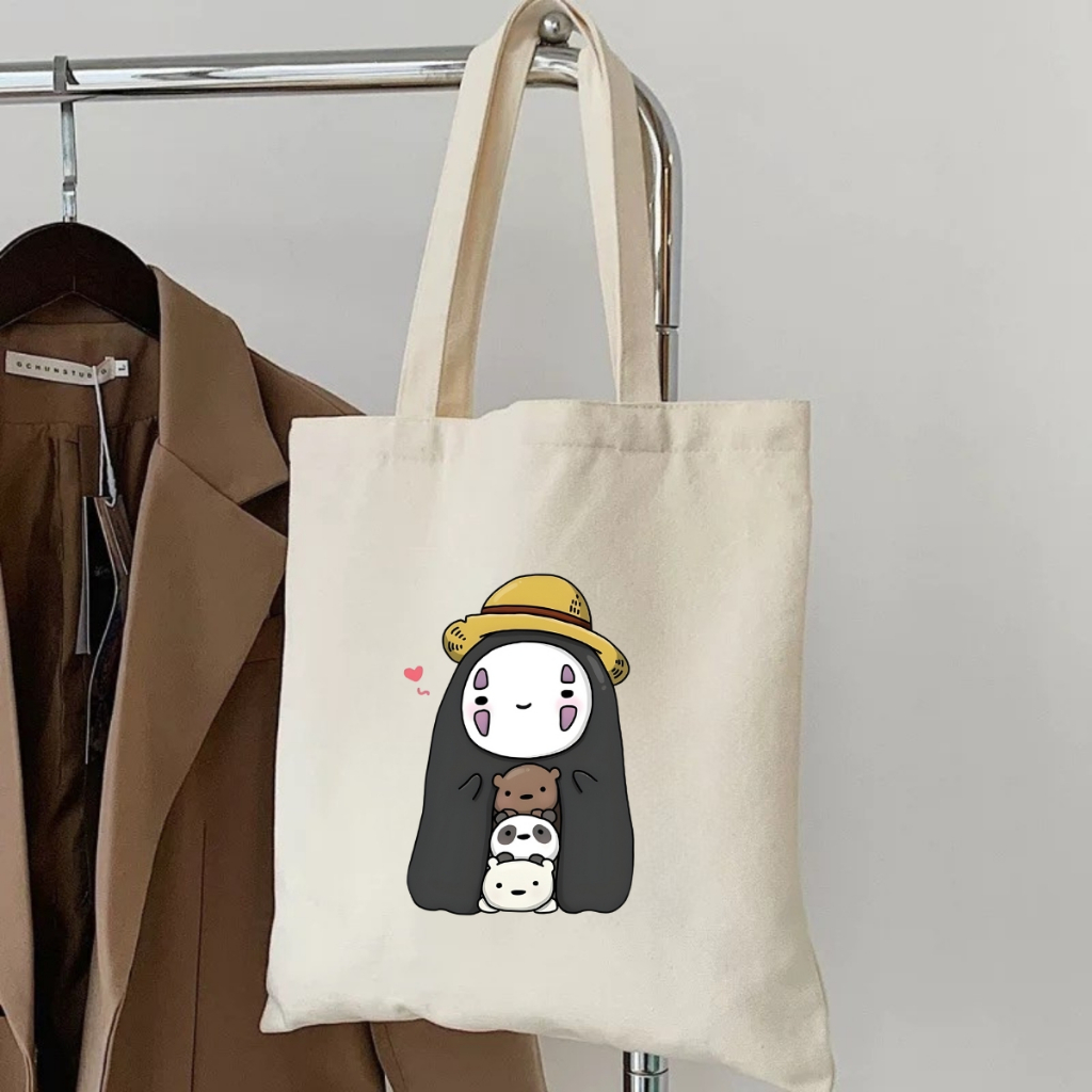 Túi tote vải canvas đeo vai, có khóa kéo và ngăn phụ, hình Ghibli Vô diện, Calcifer - WE TEE WTU07_thumbnail_6