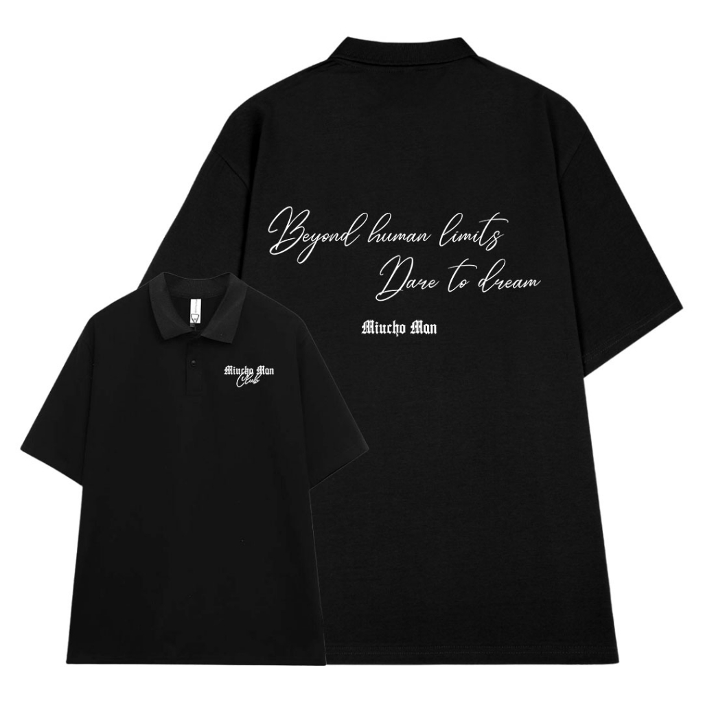 Áo polo nam form rộng đẹp PLD195 Miucho Man tay lỡ vải cotton mềm mại cho nam in Typography_thumbnail_2