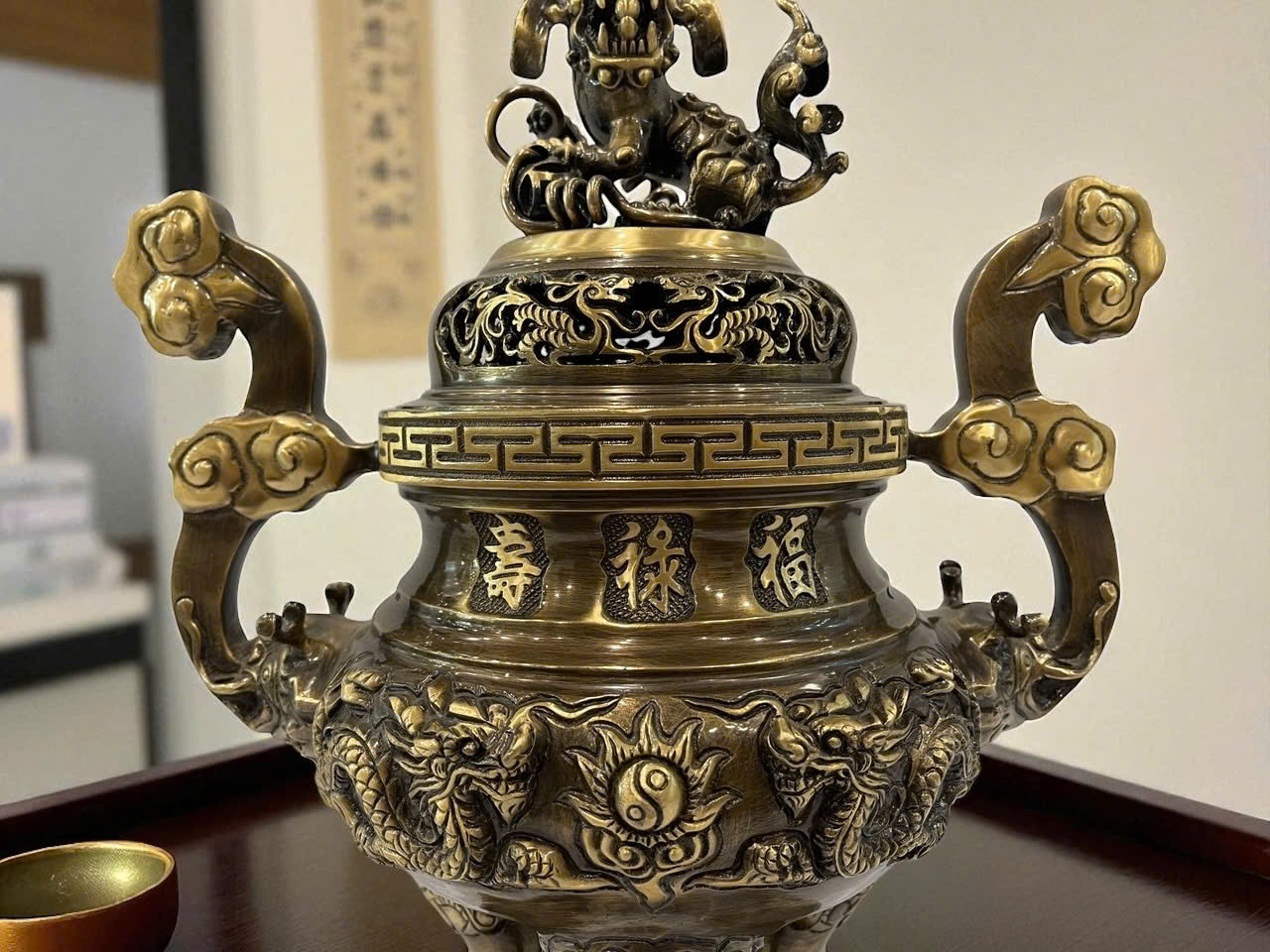 Bộ ngũ sự đúc đồng vàng thau tinh xảo cao 65cm _thumbnail_4