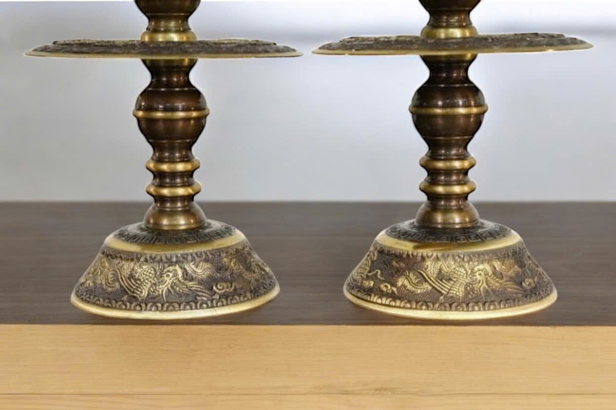 Bộ Ngũ sự Song Long  cao 60cm đúc đồng vàng _thumbnail_1