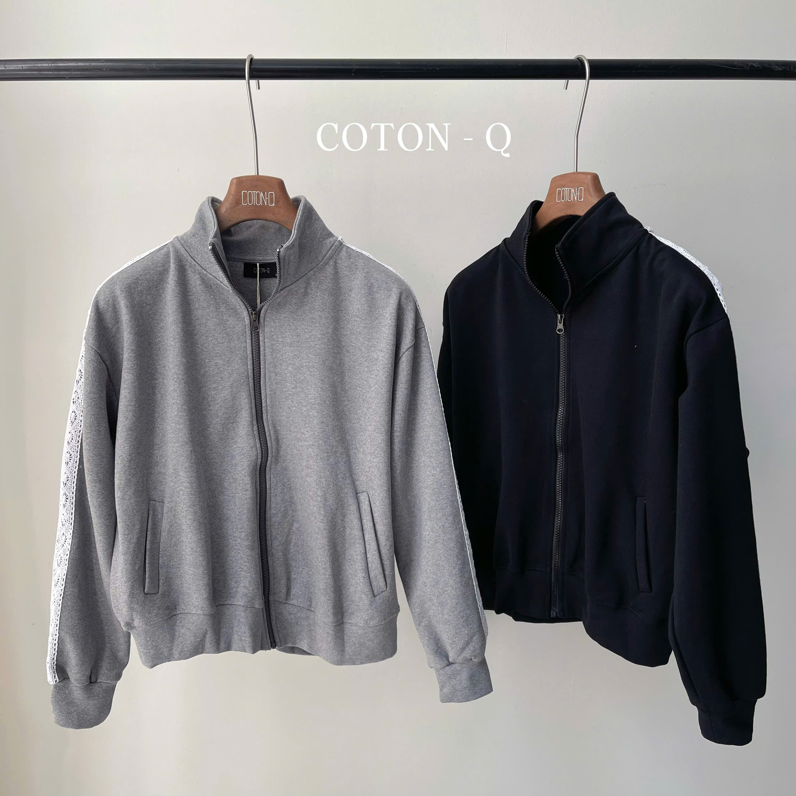 HK338 Áo khoác bomber phối sọc ren ( XÁM )