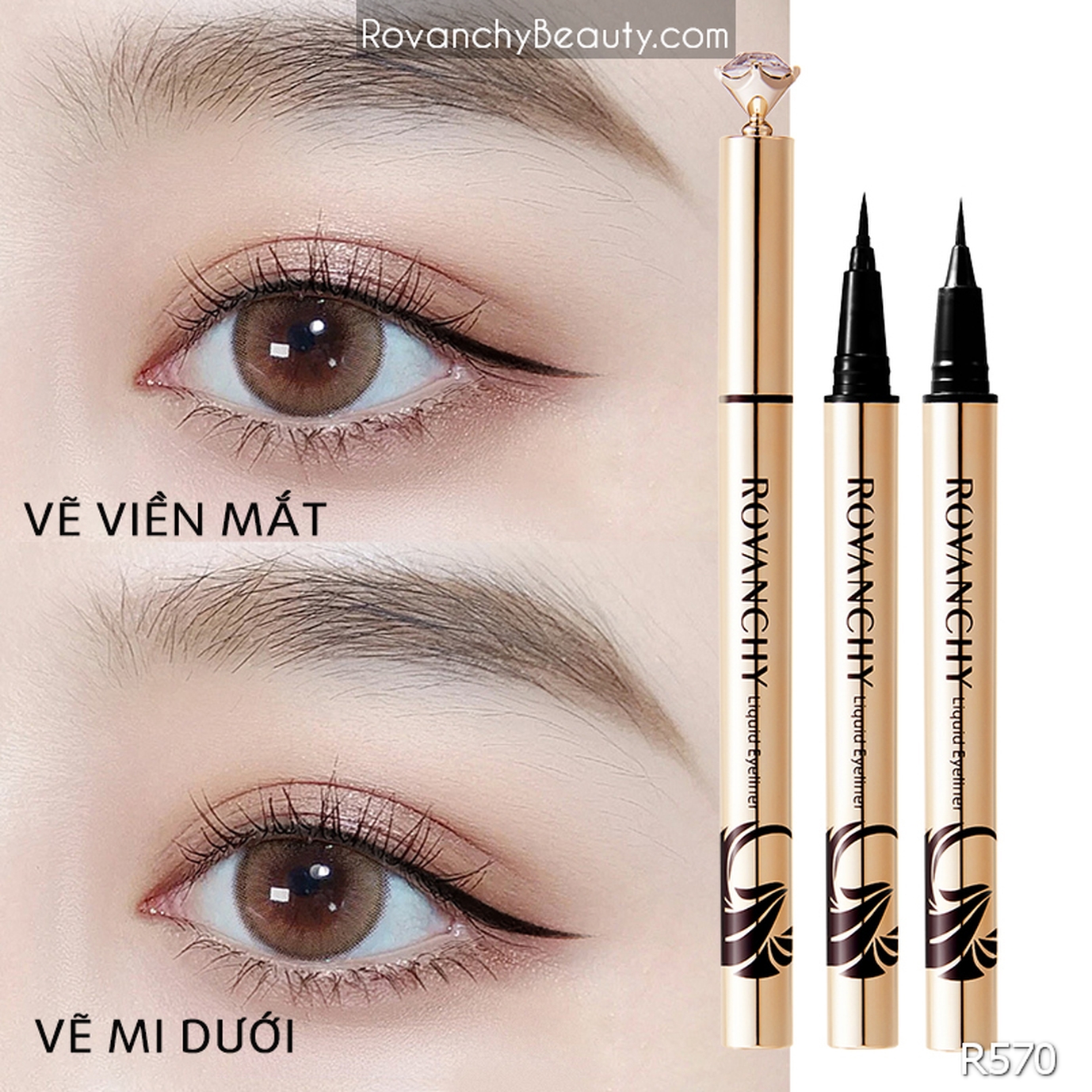 ROVANCHY - Bút kẻ mắt nước R570, chống thấm nước, đầu cọ 0.1mm, lâu trôi, dễ sử dụng