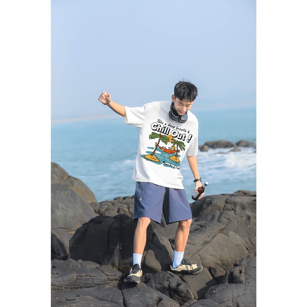 Áo thun nam form rộng ATD1145 Miucho Man tay ngắn thoáng mát cổ tròn in mix BST hè biển_thumbnail_3