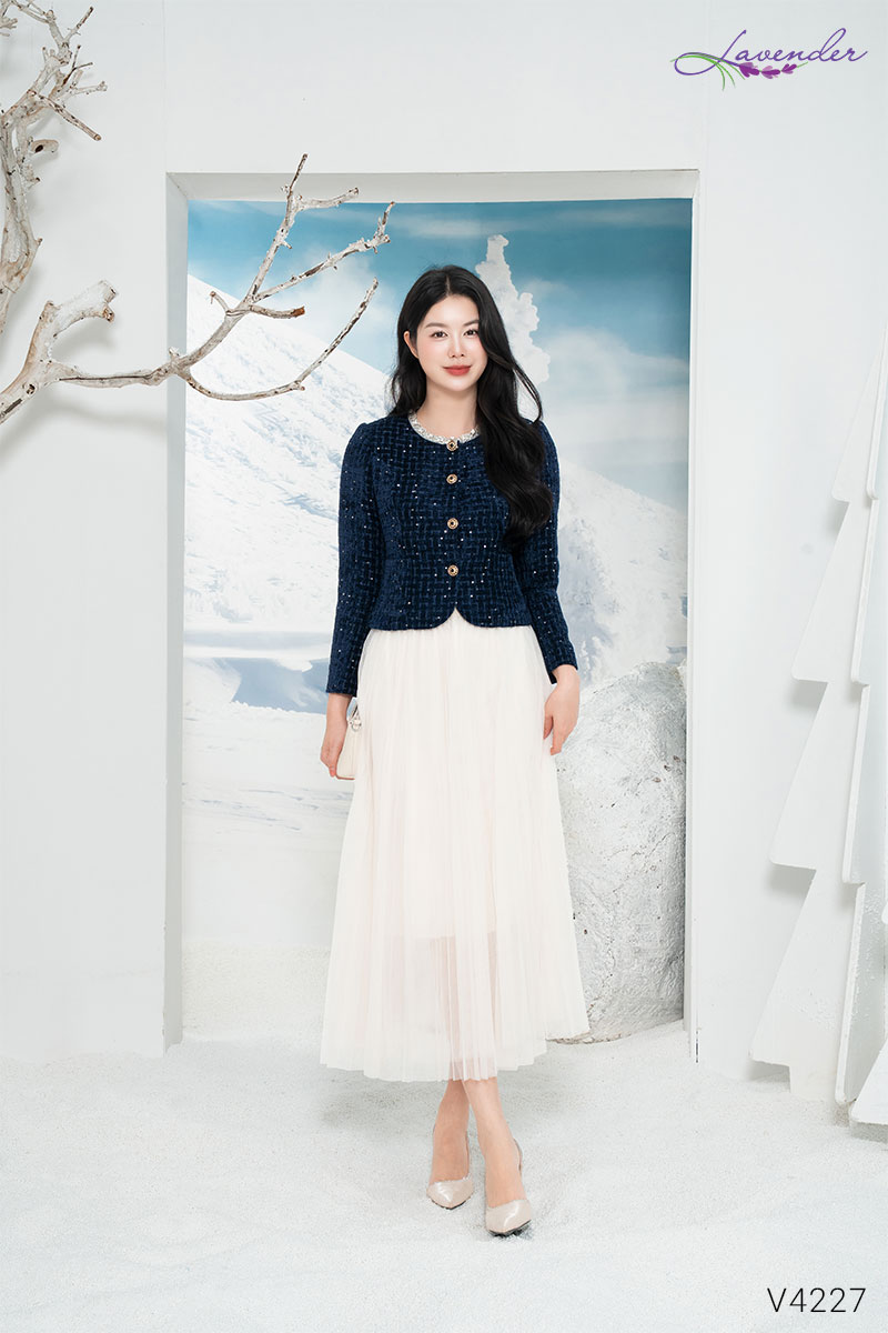 Áo dạ tweed cổ tròn phối viền V4227_thumbnail_3