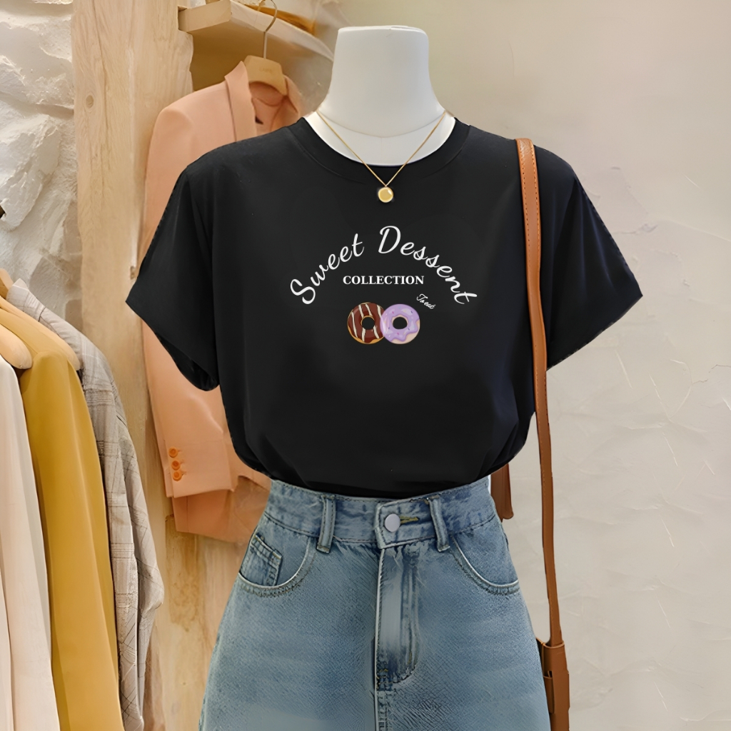 [Form Vừa] Áo phông nữ form vừa màu đen phong cách Hàn Quốc chất liệu thun 95% cotton - LOZA G0156_thumbnail_1