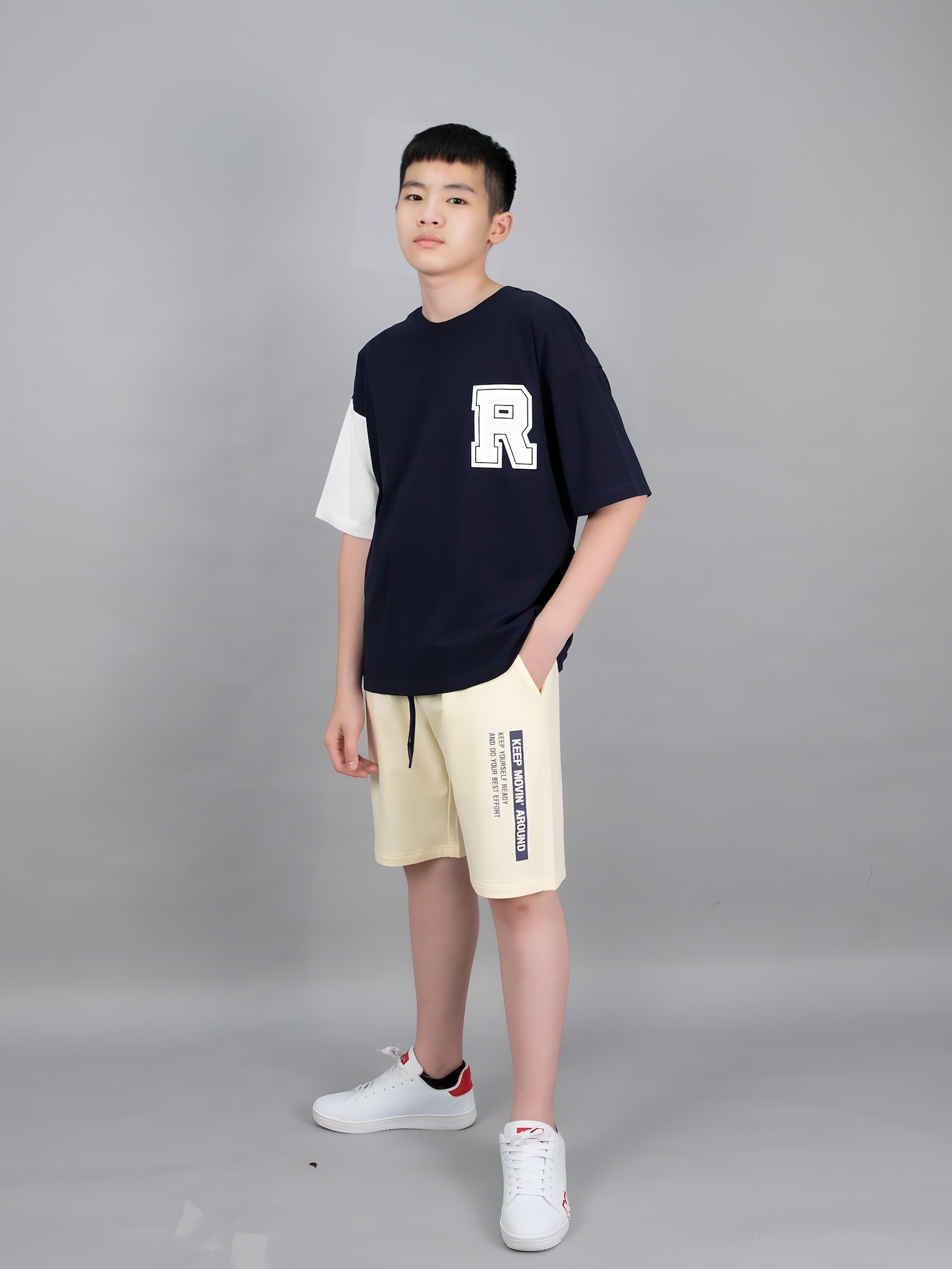 Quần short da cá màu kem Keep Moving_thumbnail_3