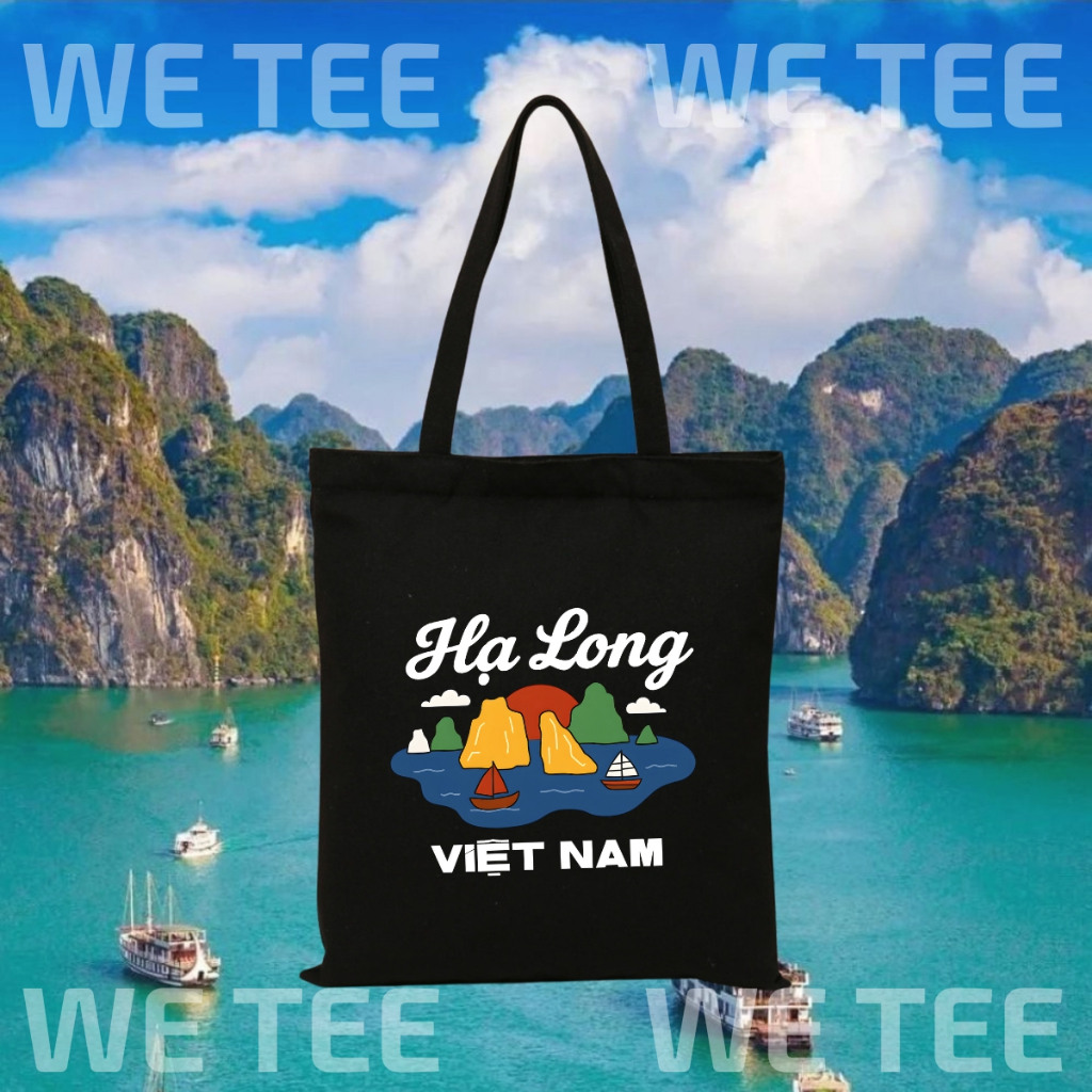 Túi tote vải canvas du lịch Việt Nam có khóa kéo và ngăn phụ, màu đen - We Tee TOTE17_thumbnail_11