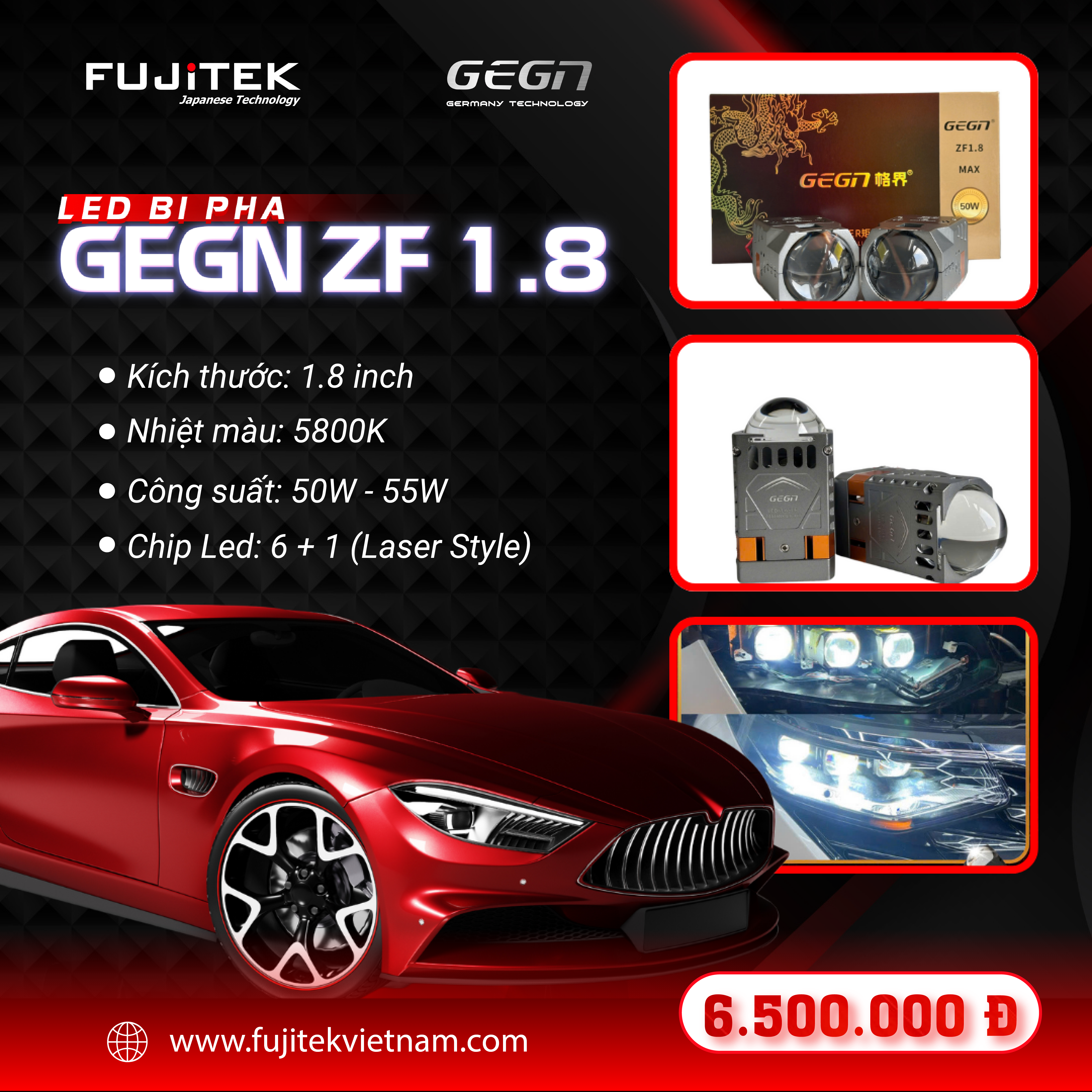 GEGN ZF 1.8 Đèn bi led thấu kính vuông cỡ nhỏ 1.8 inch