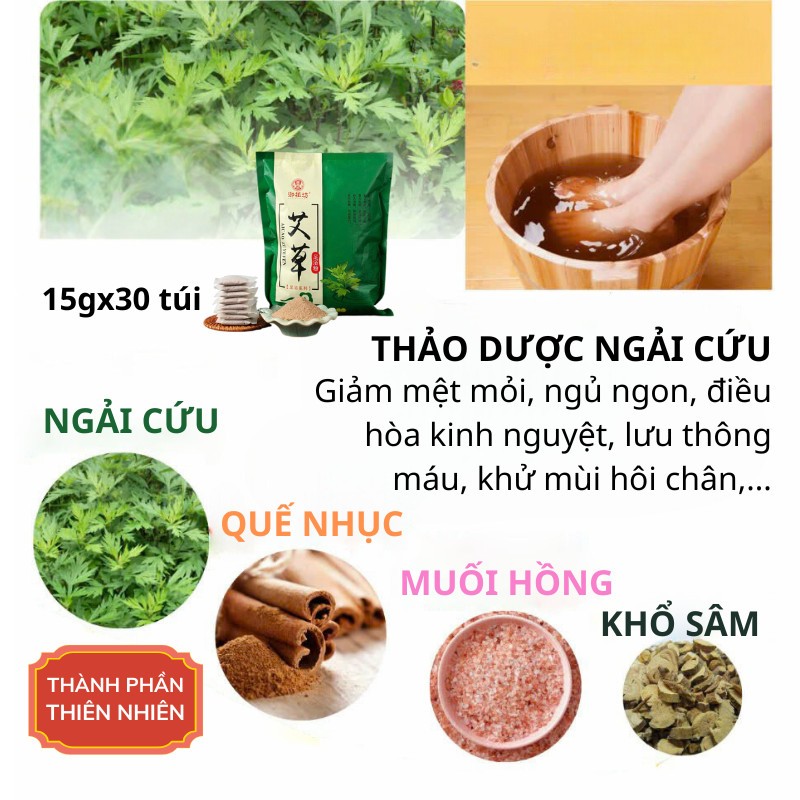 Bột Ngải Cứu Ngâm Chân Thảo Dược Giúp Giảm Căng Thẳng Túi Lọc Đông Y, Thải Độc, Giảm Nhức, Tê Chân, Hôi Chân SET 30 TÚI_thumbnail_4