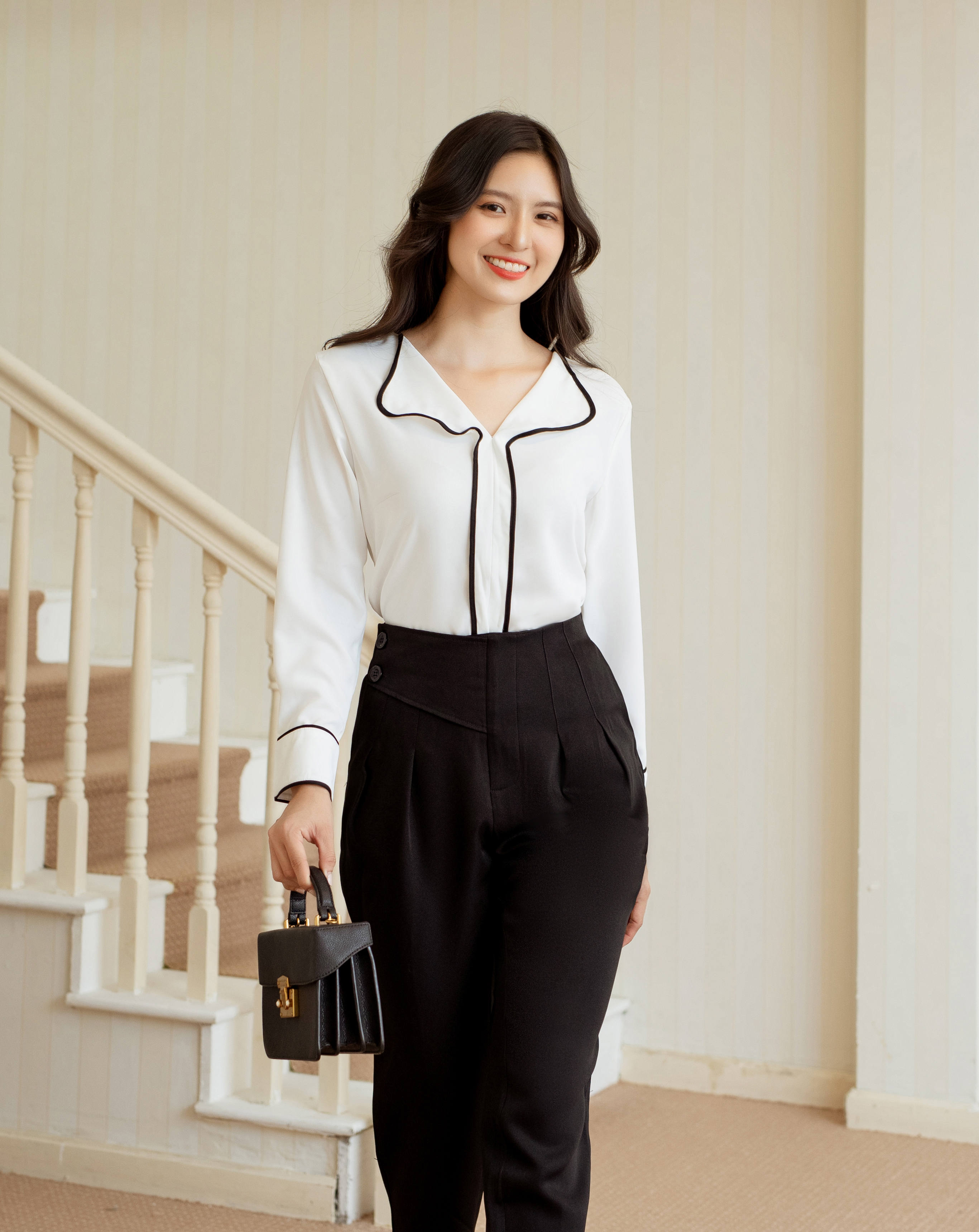 Áo kiểu tay dài phối viền đen_thumbnail_2