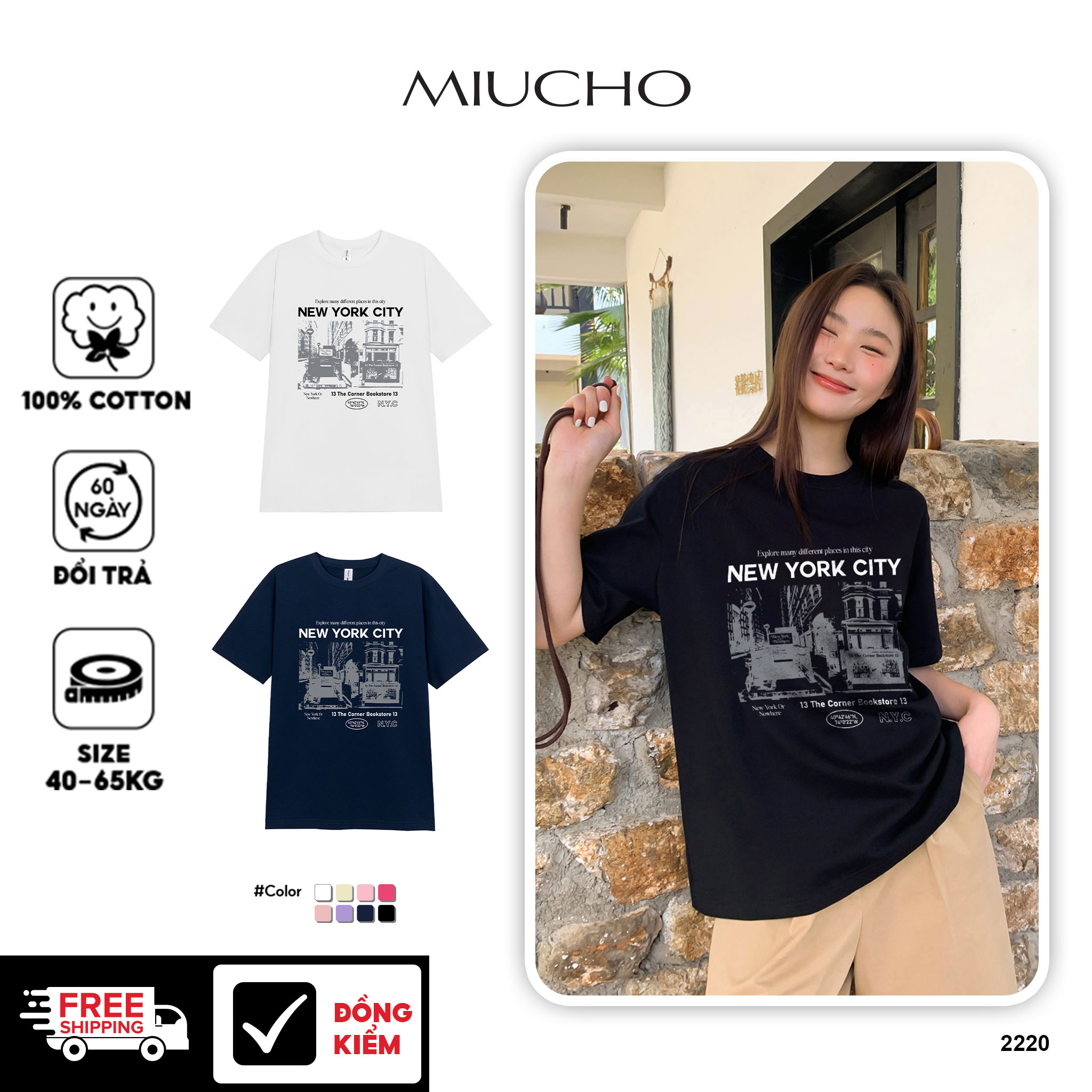 Áo thun nữ đẹp form vừa 2220 Miucho Chic vải cotton thoáng mát co giãn cổ tròn in mix_thumbnail_1