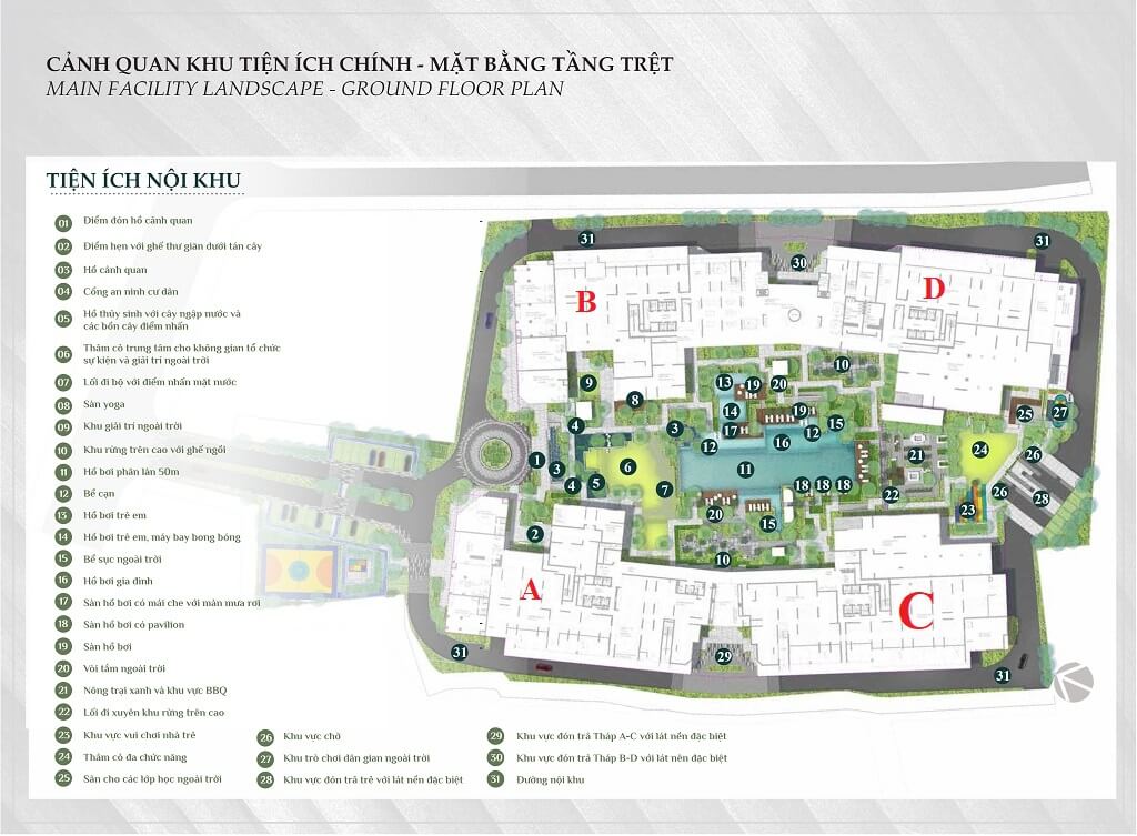 Mặt bằng tổng thể sơ đồ tiện ích nội khu tầng trệt