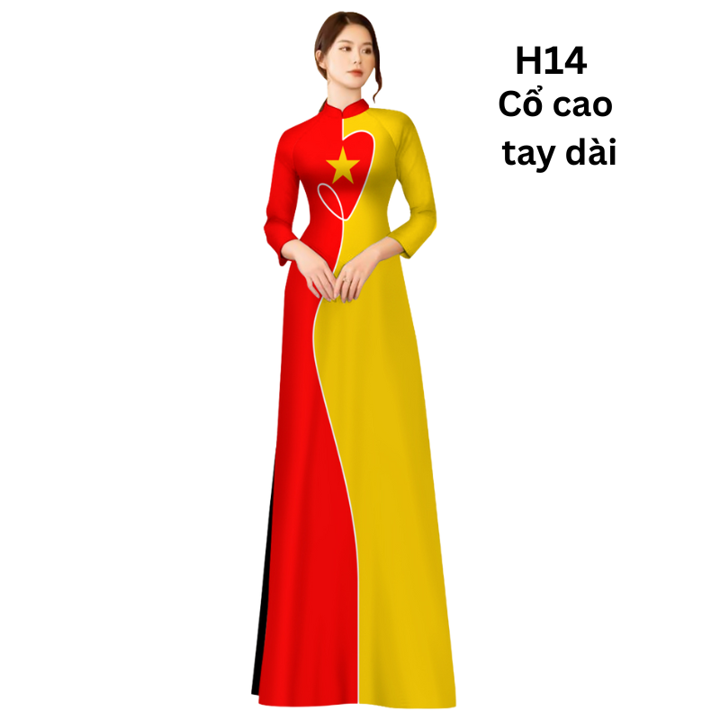 Bộ H14 Áo dài Sao vàng trái tim cổ cao 3m tay dài