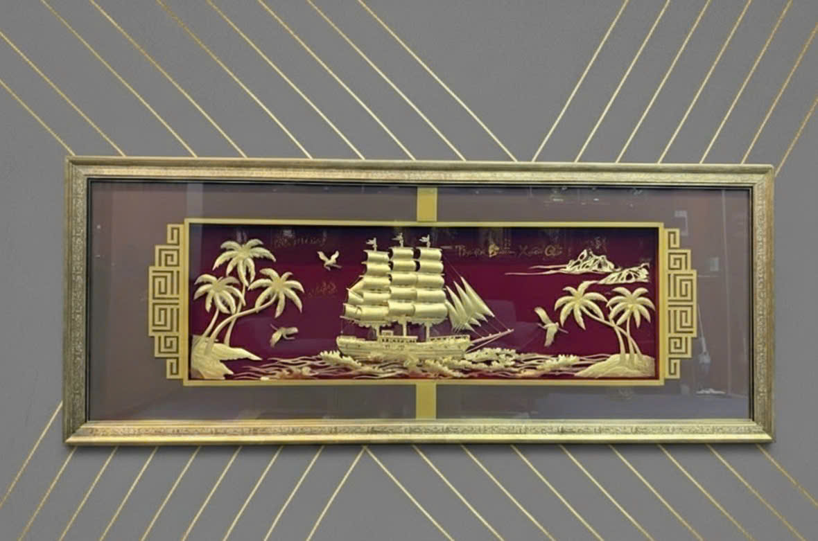 Tranh thuyền thuận buồm xuôi gió mạ vàng 24k KT 1M5X 60CM 
