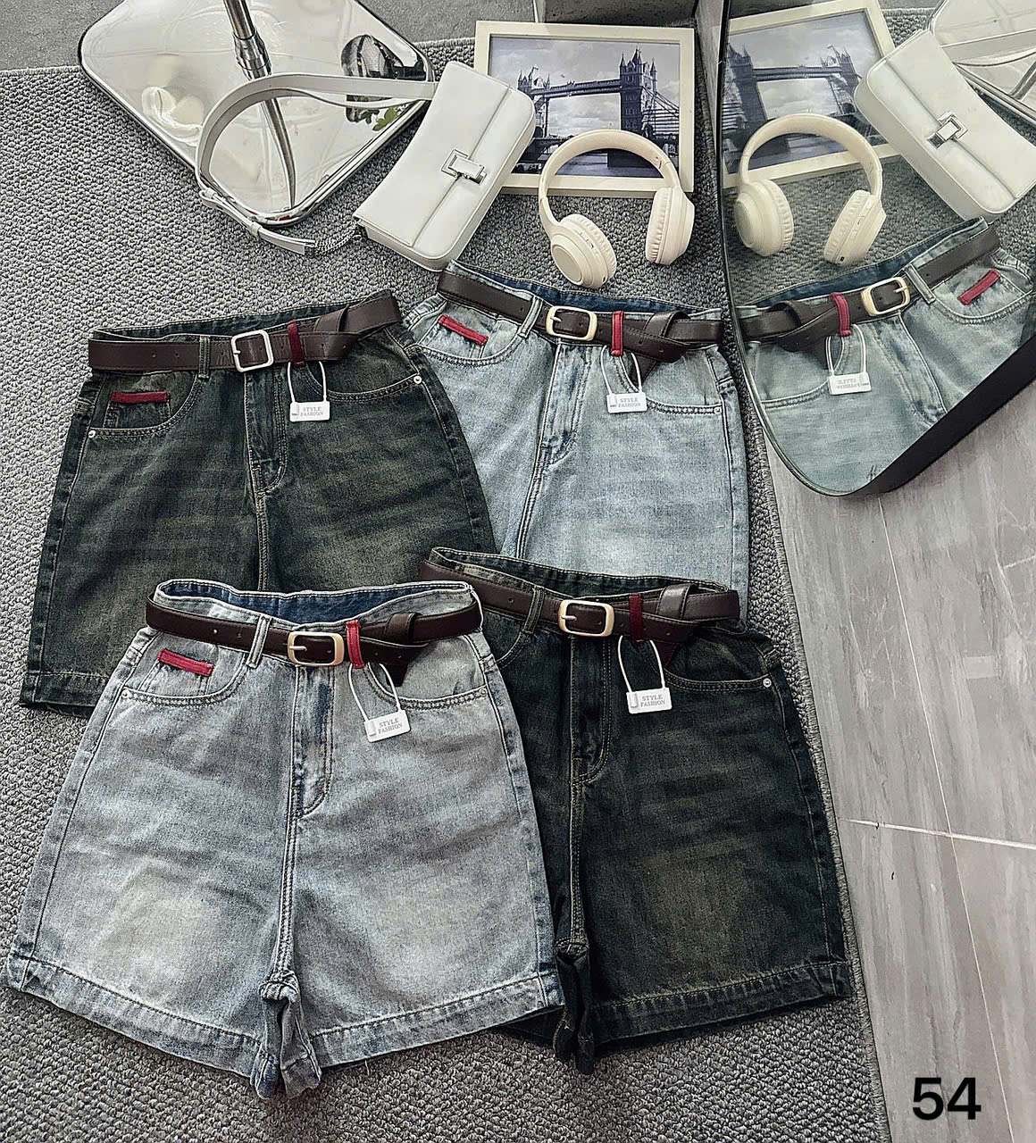 Quần short jean lửng phối đai màu kiểu bigsize QSJ54 dành cho nàng béo mập từ 55-90kg