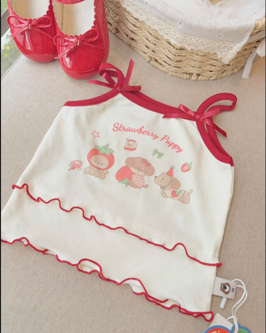 D11 - 5852 - Áo 2 dây viền đỏ đỏ ucee