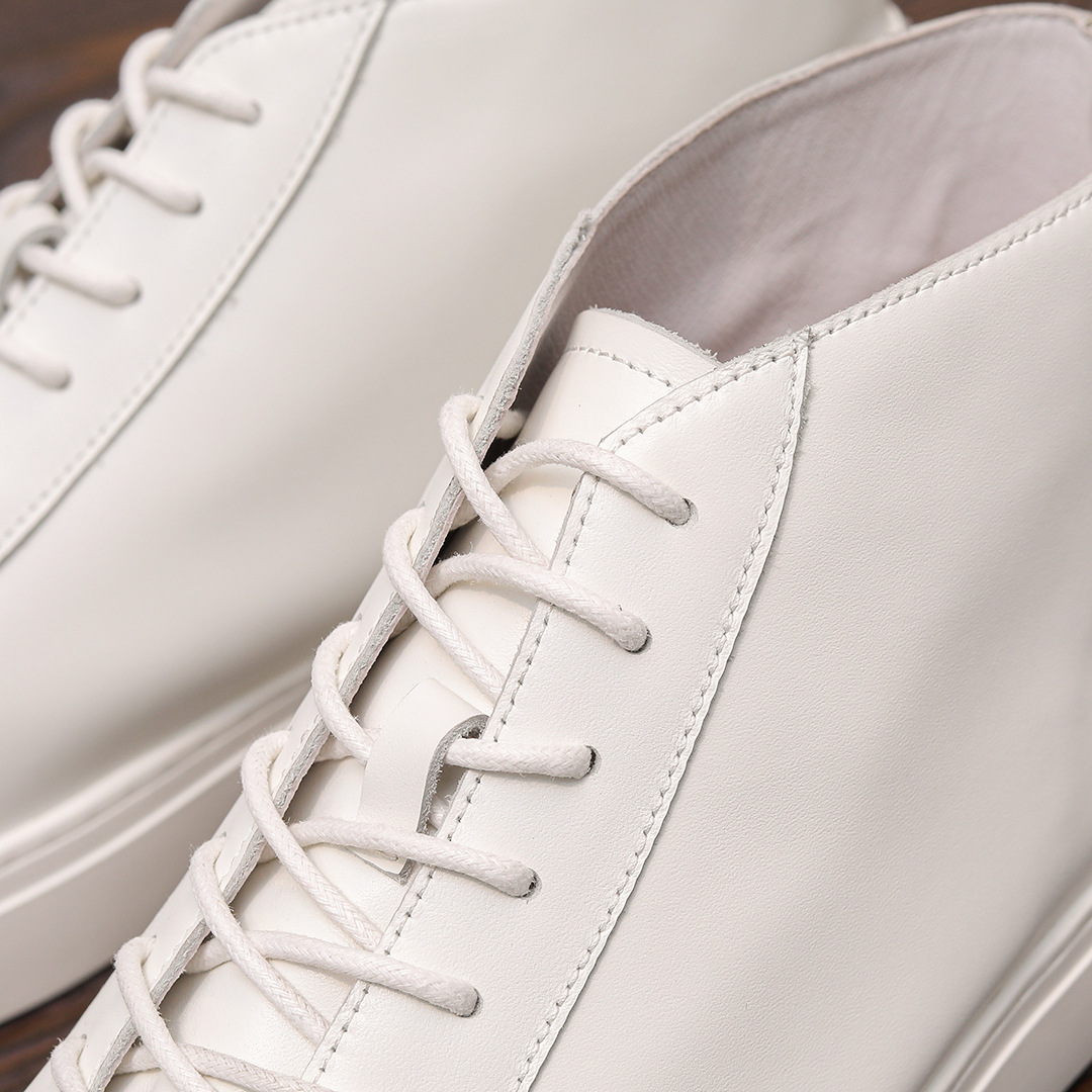 Giày thể thao cổ cao thời trang thu đông dành cho nam, da bò lớp 1 được làm thủ công đế mềm kiểu Anh Giày trắng thời trang cổ điển_thumbnail_12