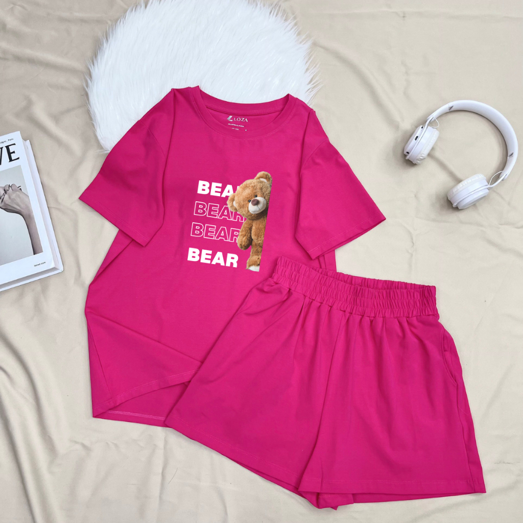 Set đồ nữ LOZA hình gấu Bear - Đồ bộ nữ mùa hè gồm áo thun dáng rộng + quần đùi cotton - BP17_thumbnail_7