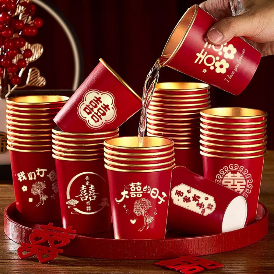 Ly Cốc Giấy Đỏ Trang Trí Tết 2026 Hình Ngựa, Ly Dùng Tiệc Năm Mới, Decor Bàn Tiệc – Bộ 50 Cái 334LG