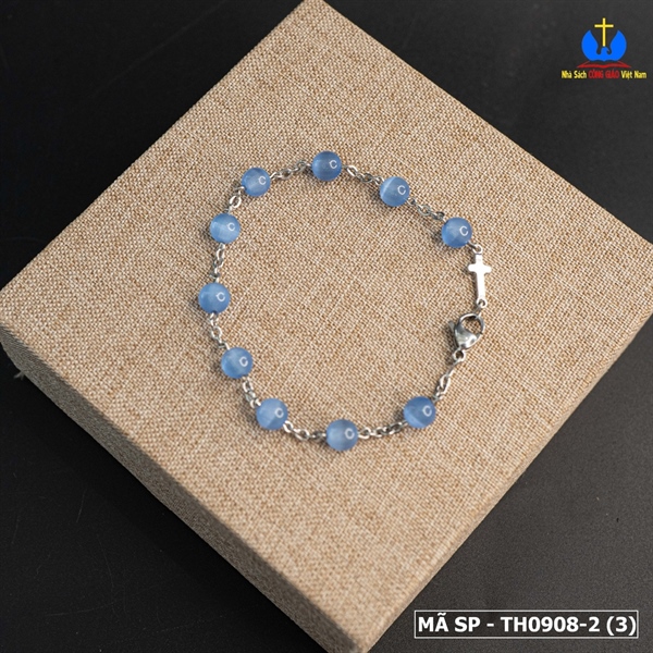 Lắc Mân Côi đá mắt mèo xanh dương nhạt 6ly