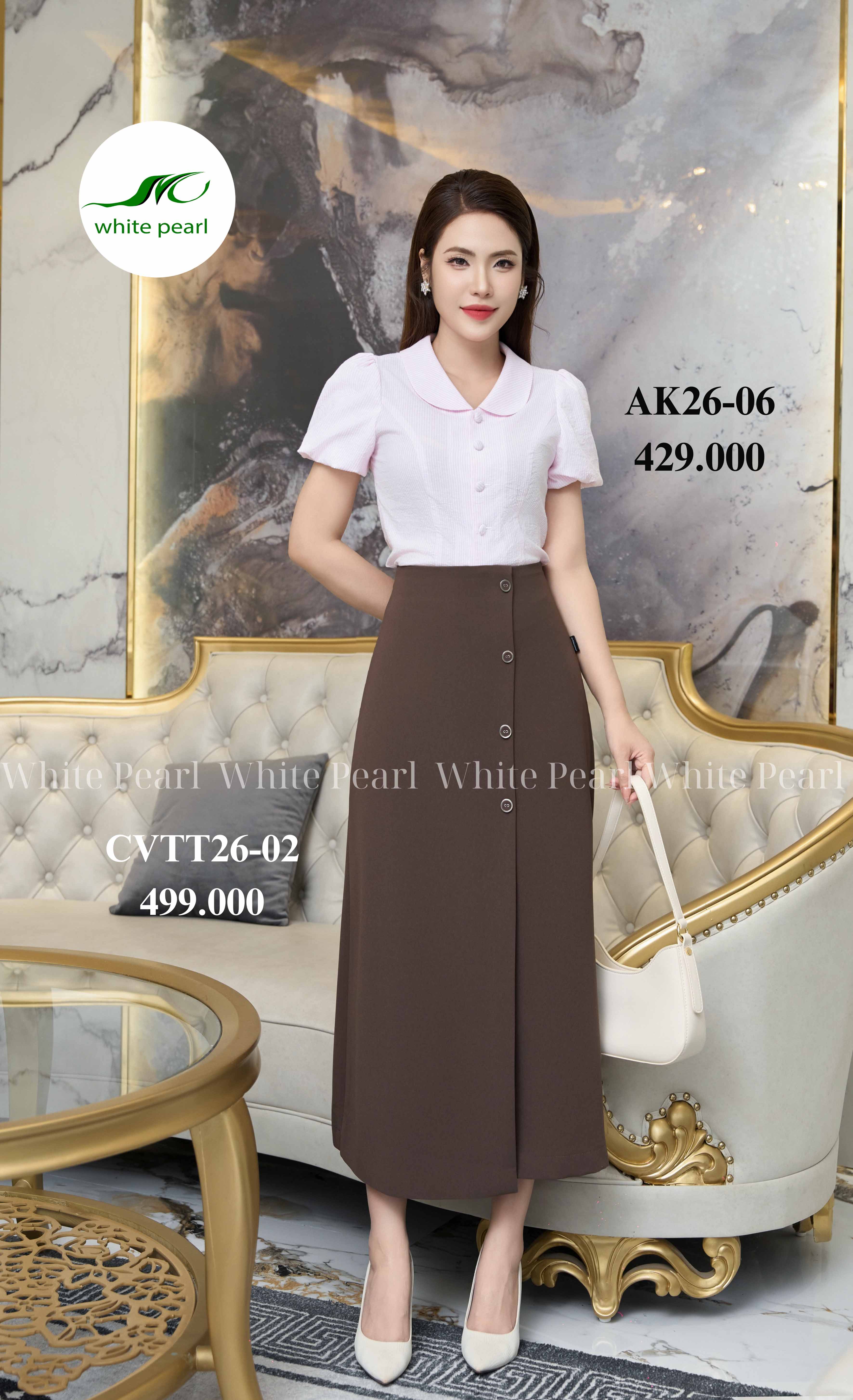 Chân váy thời trang xẻ trước thời trang công sở cao cấp nữ White Pearl_thumbnail_2