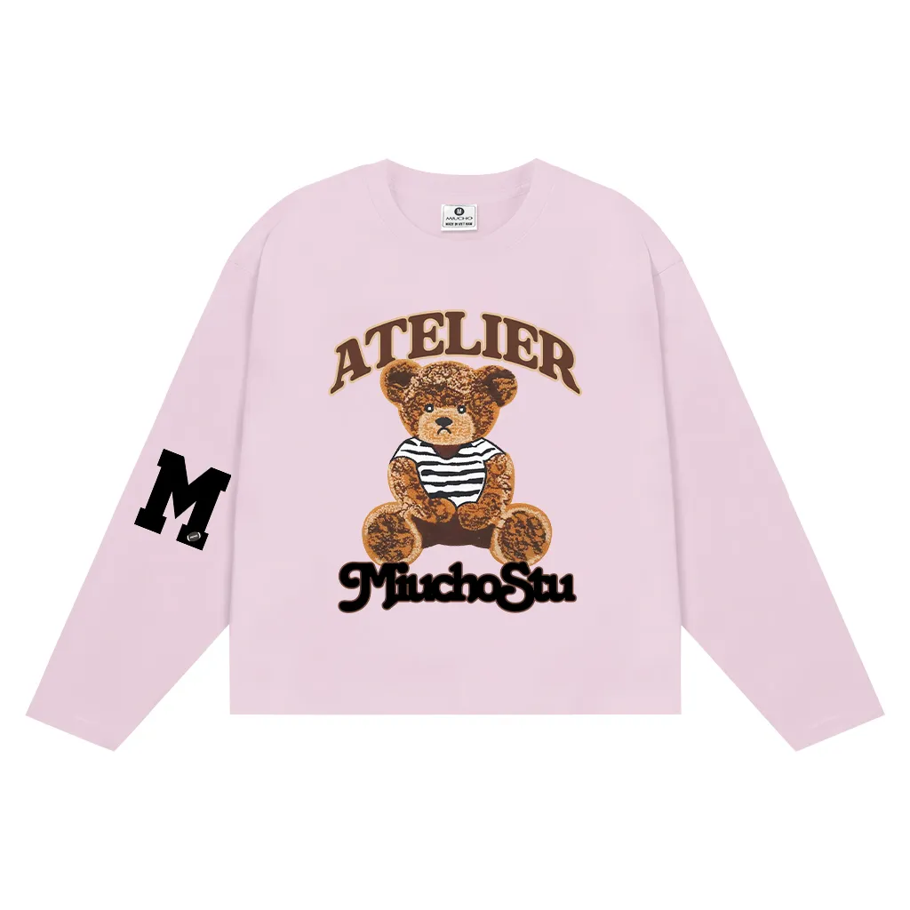 Áo thun tay dài boxy Miucho cotton thoáng mát co giãn 2C hình gấu teddy Atelier 2651