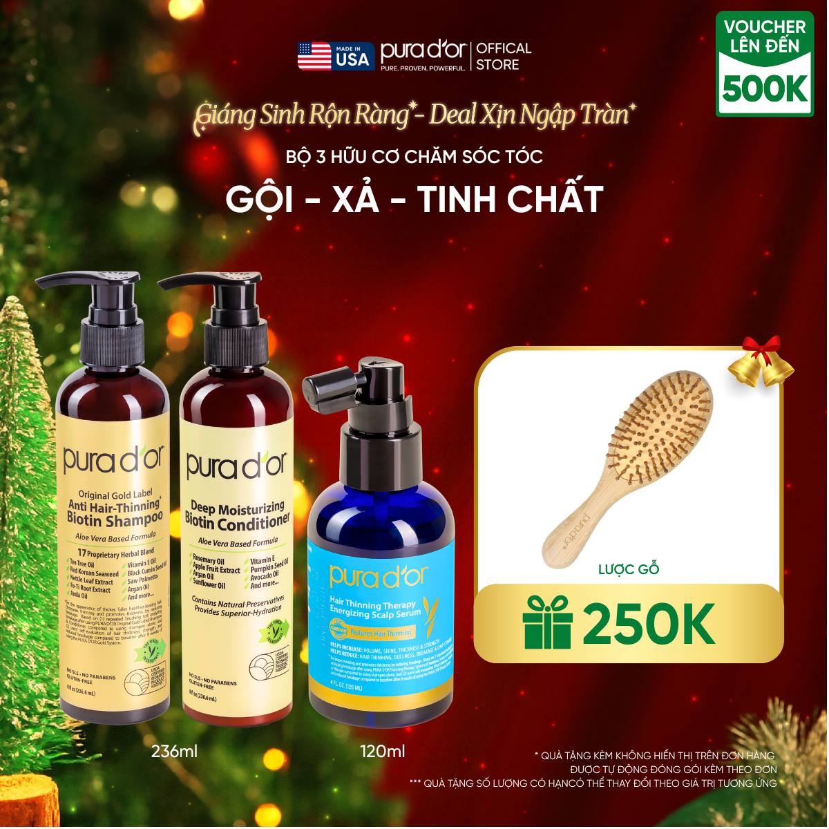 Combo 3 Bước Dầu Gội, Dầu Xả, Giảm Rụng Tóc Organic Pura D'or Biotin Gold Label 236ML | Chăm Sóc Tóc, Chăm Sóc Da Đầu, Dưỡng Tóc, Hỗ Trợ Mọc Tóc - Mega Livestream - Combo 3 bước 236ml