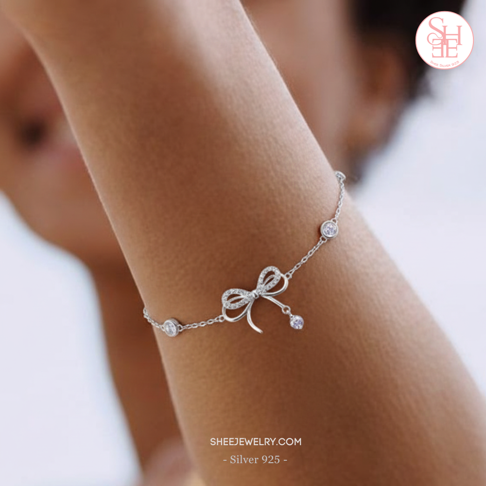 Lắc tay bạc nữ Shee Silver 925 nơ thắt đính đá mix ổ đá tròn – phụ kiện sang trọng, dễ phối đồ, quà tặng ý nghĩa LT006_thumbnail_2