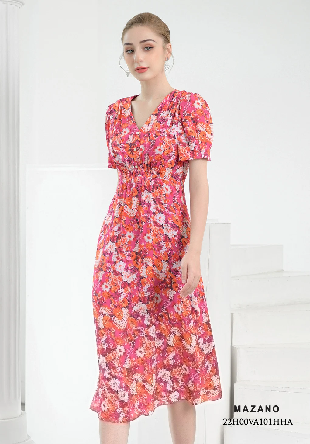 Đầm hồng họa tiết chun eo cổ tim_thumbnail_4