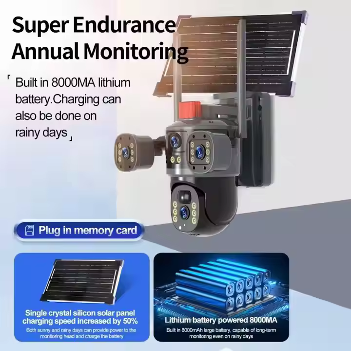 Camera 4G Năng Lượng Mặt Trời 8MP, 2 Ống Kính, 3 Màn Hình