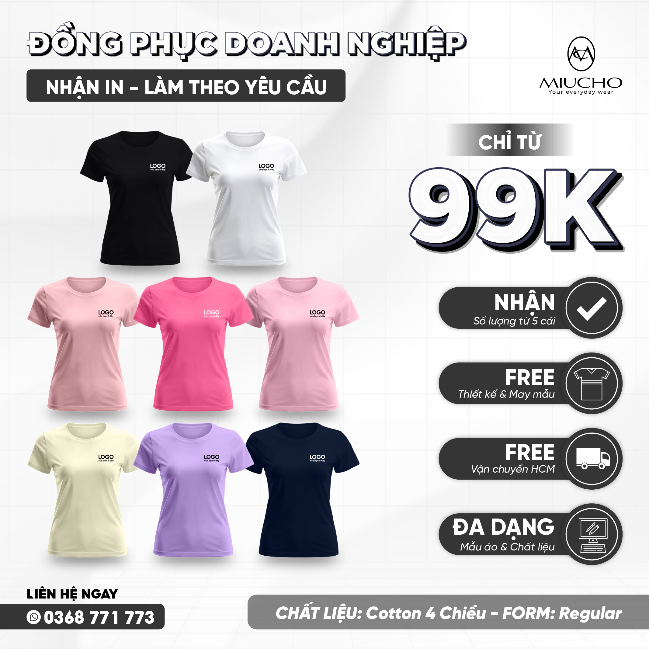 Áo thun trơn nữ form vừa regular ART01 Miucho Chic cotton cổ tròn basic dễ phối đồ