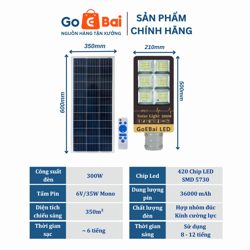 Đèn Đường Bàn Chải Năng Lượng Mặt Trời 300W - Goebai LED_thumbnail_3