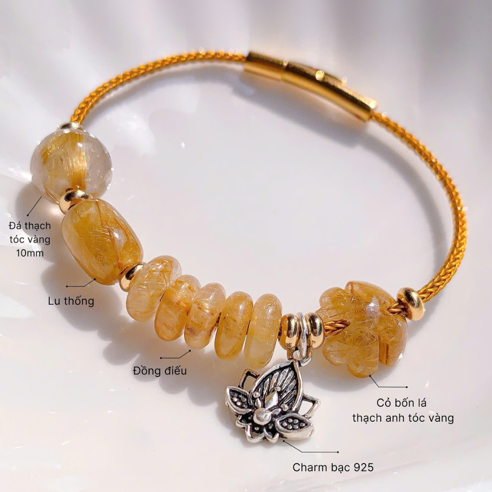 PT181 - Vòng tay dây cáp cỏ 4 lá, lu thống, ngũ điếu mix charm bạc_thumbnail_1