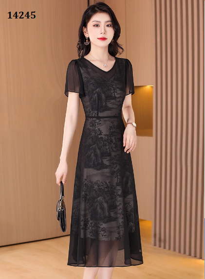 14245-Đầm xòe  voan lưới họa tiết  3D ( voan lưới, lụa in)_thumbnail_4