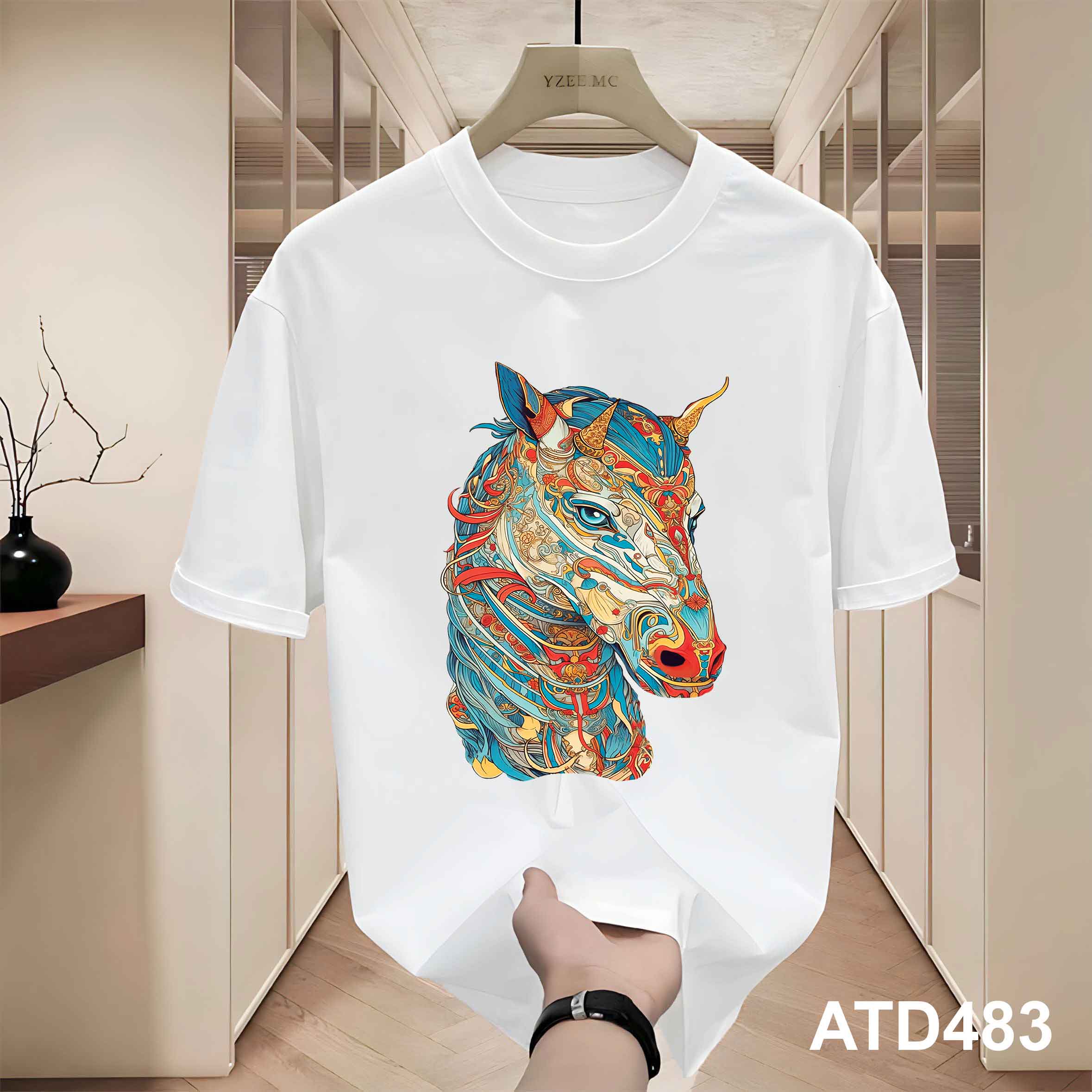Áo thun nam form rộng 12 con giáp tuổi Ngọ ATD483 Miucho Iconic cotton cổ tròn in graphic_thumbnail_3