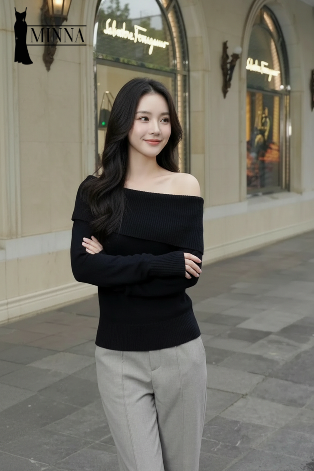 Elegant Off-Shoulder Knit - MA041