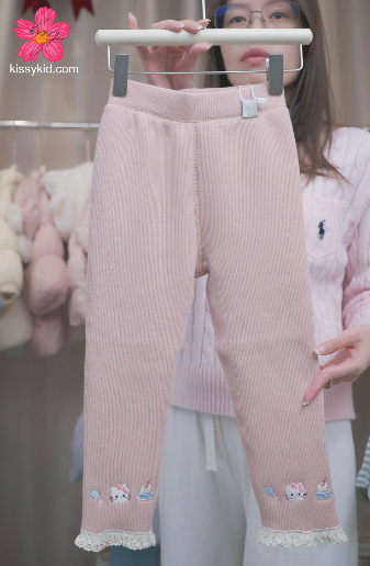 (Q195) Quần legging gấu ren màu hồng